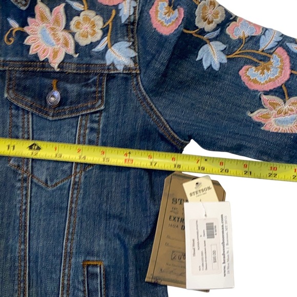 Stetson Womens Floral Embroidered Denim Jacket Medium Wash Blue Coastal Cowgirl - Picture 4 of 6